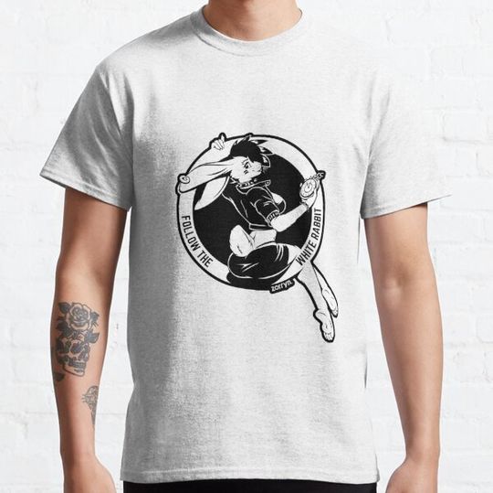 Discover Follow the white rabbit - White with black outline on any base