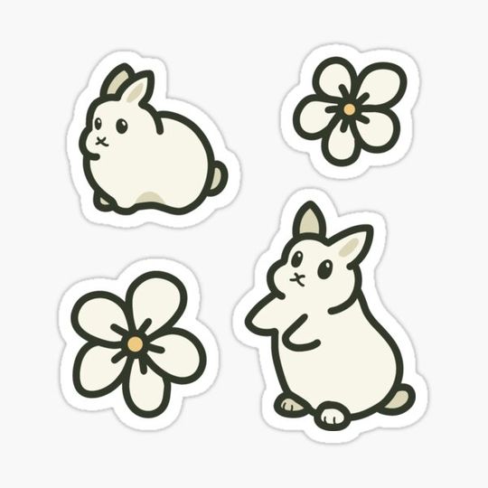 Discover White Bunnies with Flowers Cottage Core Aesthetic
