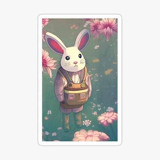 Discover Fantasy Manga White Rabbit Art - Cute Anthropomorphic Rabbit in a Meadow Dreamy and Whimsical