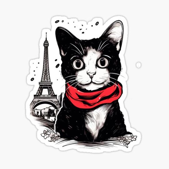 Discover cute Parisian street cat with Eiffel Tower