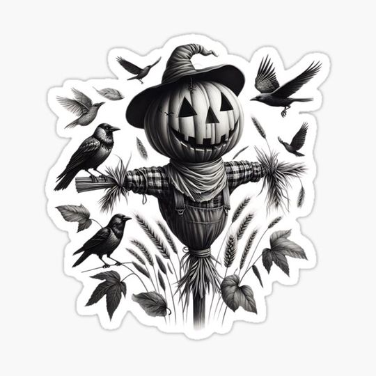 Discover Halloween Scarecrow Ghost Pumpkin Sticker