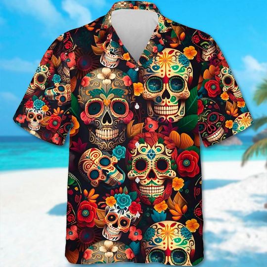 Discover Dia De Los Muertos Hawaii Shirt, Sugar Skulls Hawaiian Shirt