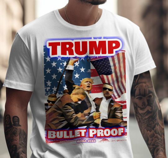 Discover Trump Bullet Proof T-Shirt, Patriotic American Flag Tee, Assassination Shirt