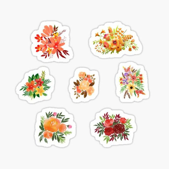 Discover Watercolor flowers red set