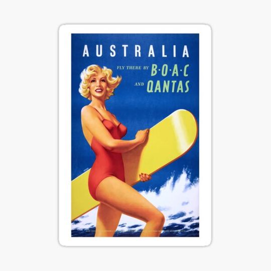 Discover 1956 Australia Fly There By BOAC And Qantas Airline Poster