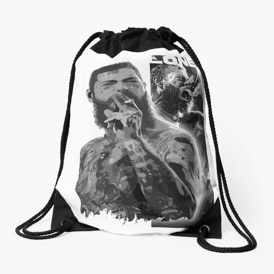 Discover Tattooed Singer Performing on Stage with Intense Expression Drawstring Bag