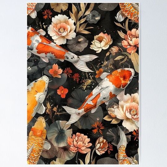 Discover Japanese koi floral pond pattern
