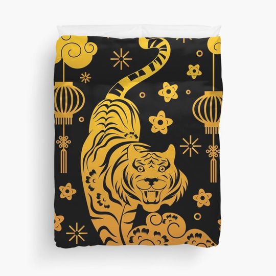 Discover Happy Chinese New Year 2022 Year of the Tiger - Gold Tiger on a Cloud - Black