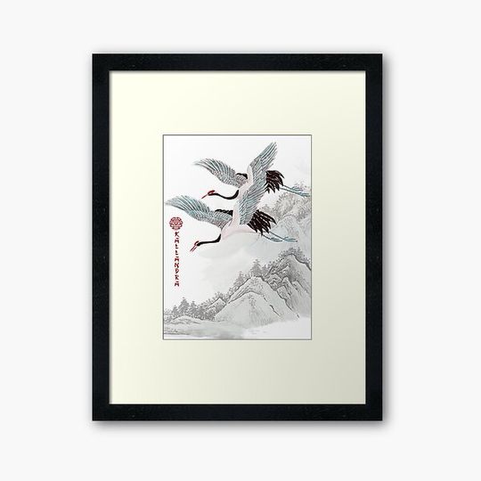 Discover Chinese ink painting - red-crowned cranes two flying cranes