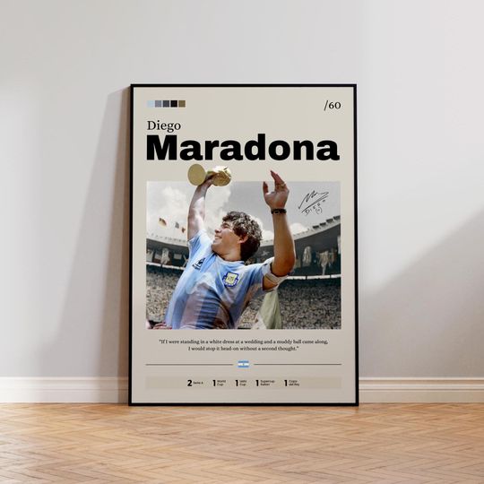 Discover Maradona Poster Art Print, Diego Maradona Wall Decor, Soccer Legend Artwork