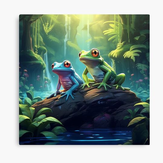 Discover Two Vibrant Frogs on a Rock in the Wild
