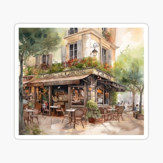 Discover A Moment in France - An Artistic Ode to Parisian Life: French-Inspired Cosy Cafe European lifestyle Watercolour Illustration Urban Sketching