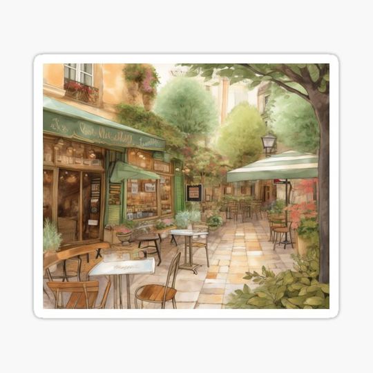 Discover A Moment in France - An Artistic Ode to Parisian Life: French-Inspired Cosy Cafe European lifestyle Watercolour Illustration Urban Sketching
