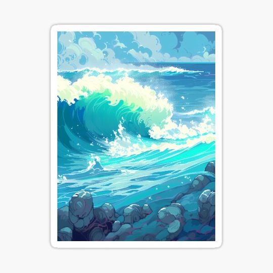 Discover Pale blue Sea waves (6)- Pixel art