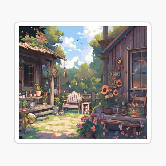 Discover Anime garden scene, pixel art- Relaxing