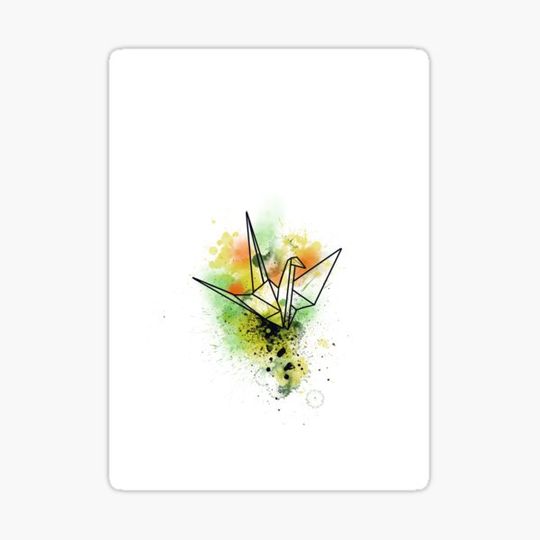 Discover Origami Paper Crane Watercolor (Yellow/Green)