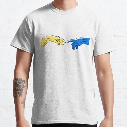 Discover Creation of Adam in blue and yellow
