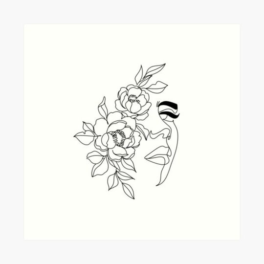 Discover Line Art of a Woman's Face in Flower - Modern Wall Art