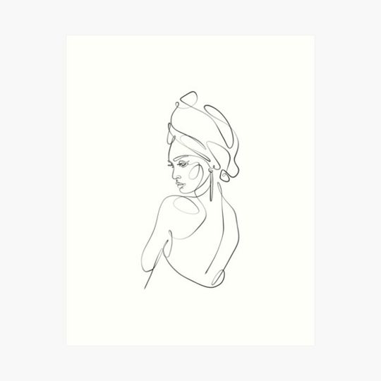 Discover Aesthetic one line drawing woman portrait with towel on the head