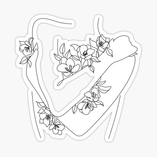 Discover Woman Body With Flowers | Line Art