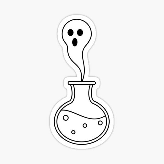 Discover Halloween ghost in the bottle on black background.