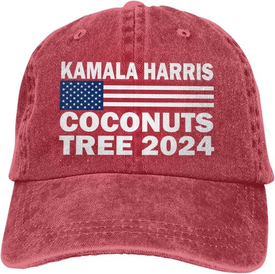 Discover Coconuts Tree Patriotic Kamala Harris 2024 Hats Denim Caps for Men Women