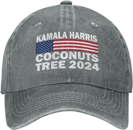 Discover Coconuts Tree Patriotic Kamala Harris 2024 Hat Low Profile Cap Adjustable Strap for Men Women