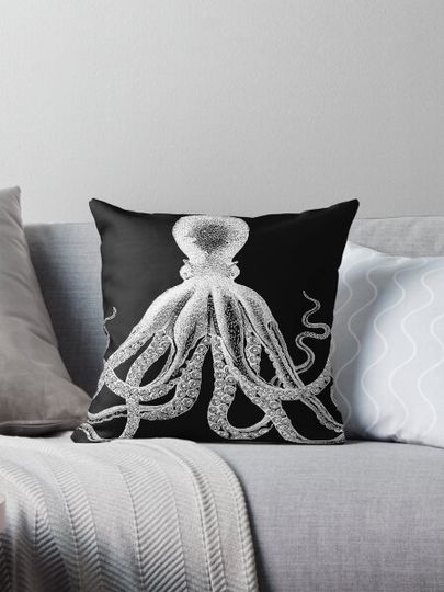 Discover Octopus | Vintage Octopus | Tentacles | Sea Creatures | Nautical | Ocean | Sea | Beach | Black and White |