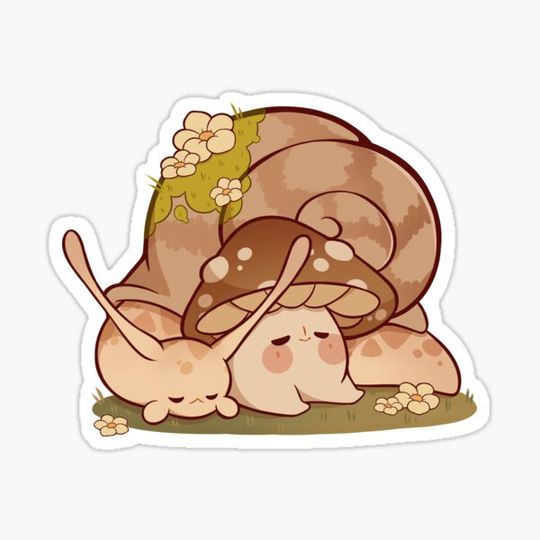 Discover Cute mushroom and snail friend taking a nap