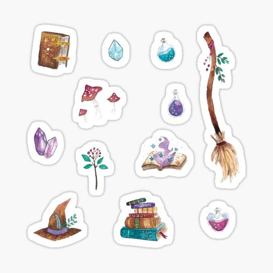 Discover witchy things, spellbooks and ingredients sticker pack