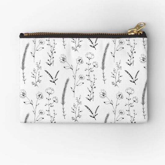 Discover Simple Black and White Flowers and Leaves Design (line art)