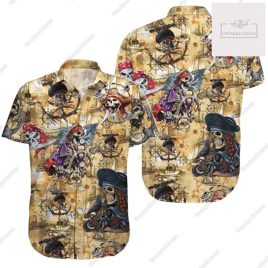Discover Skull Pirate Button Shirt, Skull Cruise Hawaiian Shirt, Skull Pirate Shirt