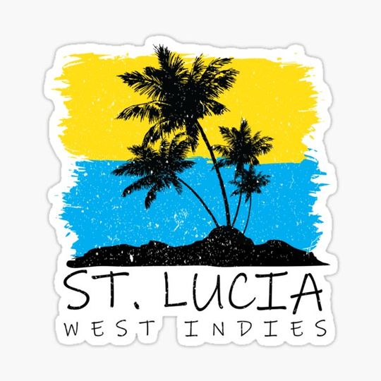 Discover St Lucia National Colours in Background of Palm silhouette
