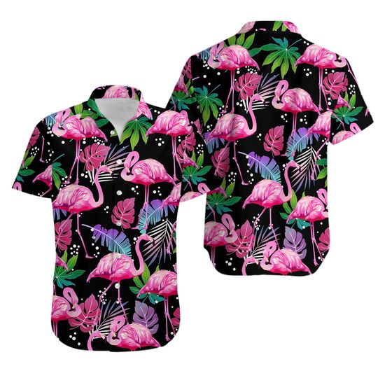 Discover Flamingo Hawaiian Beach Button-Up Shirt