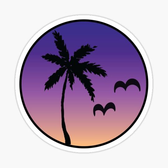Discover Tropical palm tree sunset with birds