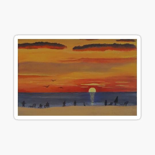 Discover Sunset ~ocean~beach with people on the beach