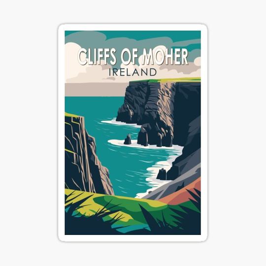 Discover Cliffs of Moher Ireland Travel Art Vintage