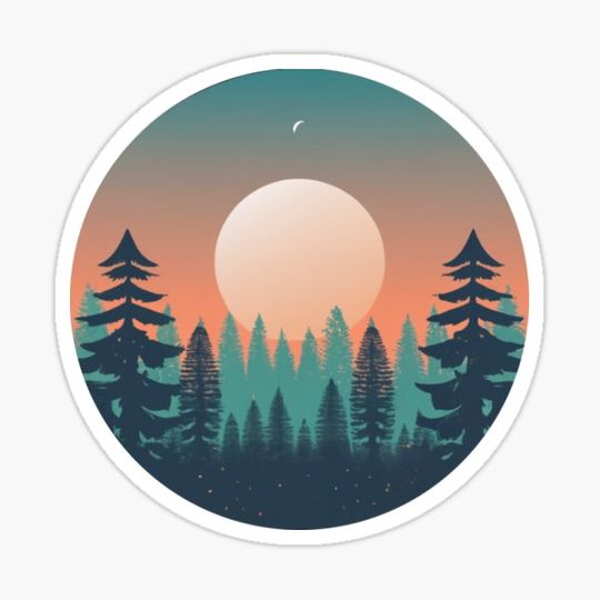 Beautiful forest and mountains with sunset