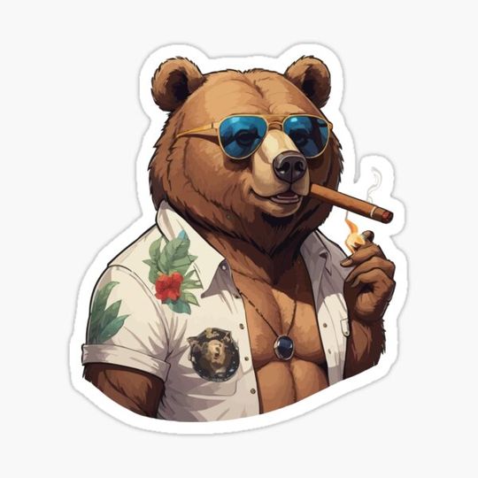 Discover bear in summer wearing a shirt
