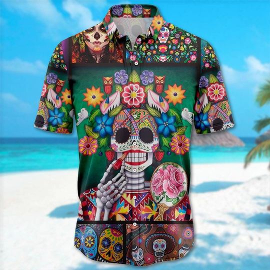 Discover Floral Sugar Skull Hawaii Shirt, Mexican Hawaii Shirt