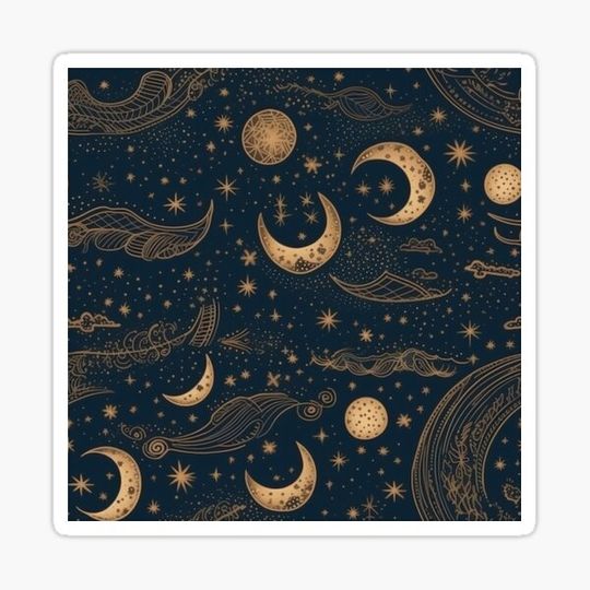 Discover Golden moon and stars on dark sky seamless pattern