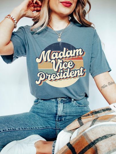 Discover Madam Vice President, Kamala Harris 2024 T-Shirt, Biden Drop Out, Vote Blue 2024, Anti-Trump Gift for Democrat