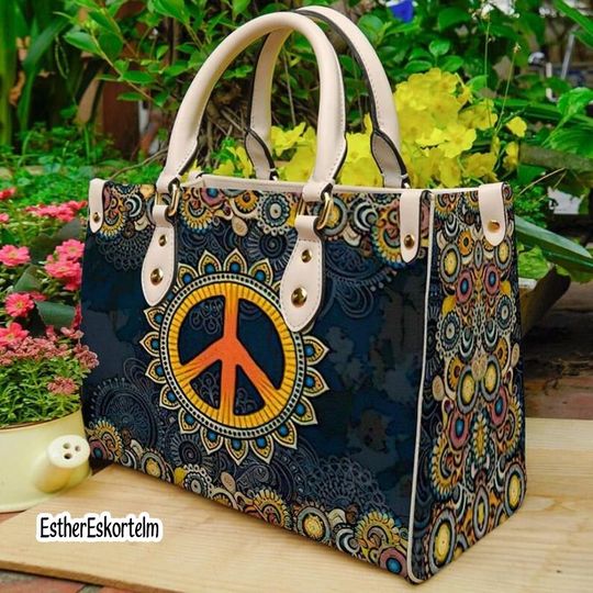 Discover Hippie Sunflower Leather Bag,Sunflower Handbag,Tote Bag,Leather Tote For Women Leather handBag