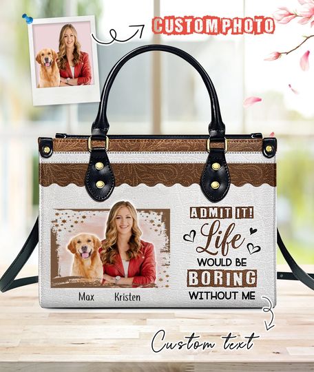 Discover Custom Photo Leather Bags, Custom Name Dog Bag, Mother Lovers Handbag, Dog Mom Leather Bags