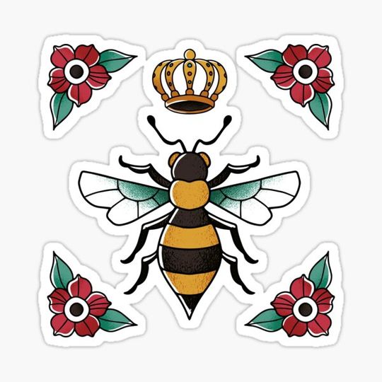 Discover Bee with crown, bee tattoo