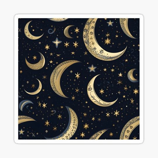 Discover crescent moon and stars collage art print