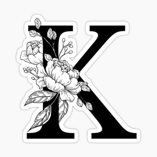 Discover K Botanical Monogram. Detailed Peony Drawing