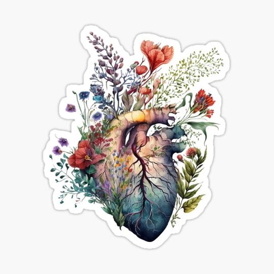 Discover Heart overgrown with florals 3 (cutout) - anatomy floral botanical watercolor illustration