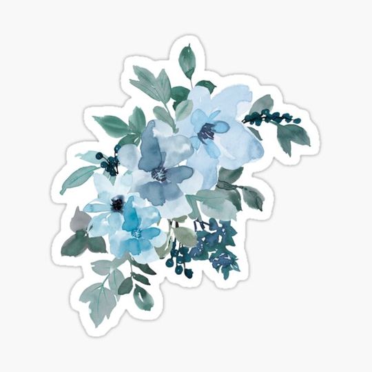Discover Blue Watercolor Bouquet with Foliage