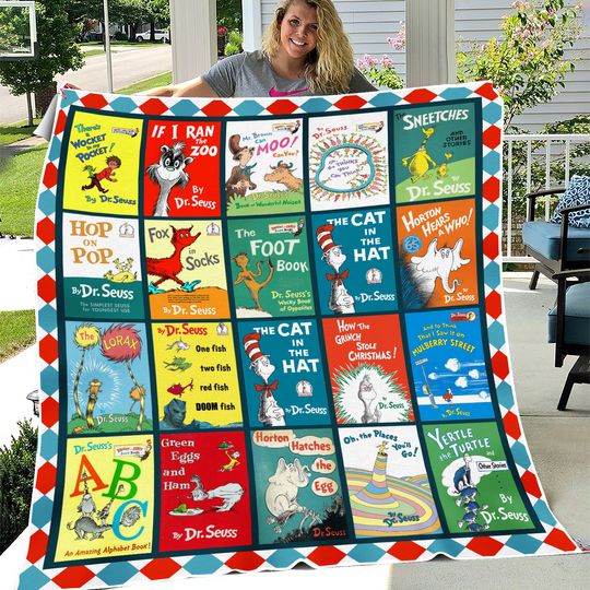 Discover Dr. Se uss Fleece Blanket, Cat In Hat, funny character Blanket